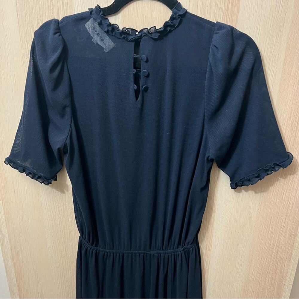THE GREAT. Sheer Navy Ruffle Maxi Dress S - Picture 5 of 5